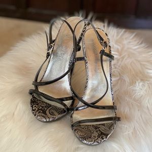 Sexy black strappy stiletto sandals